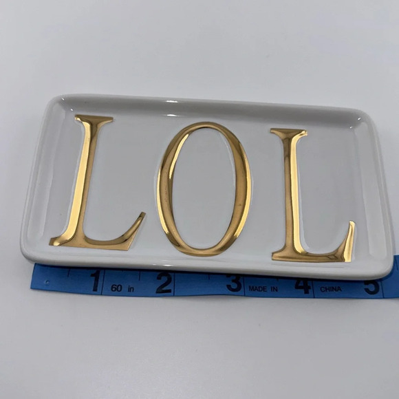 POTTERY BARN White/Gold Trinket Catchall Tray Home Accents/Decor LOL 3x5.25 - Picture 6 of 6